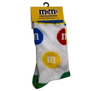 M&M Socks White Crew Candy Print Men’s 6-12 Colorful Novelty Gift Fun Style